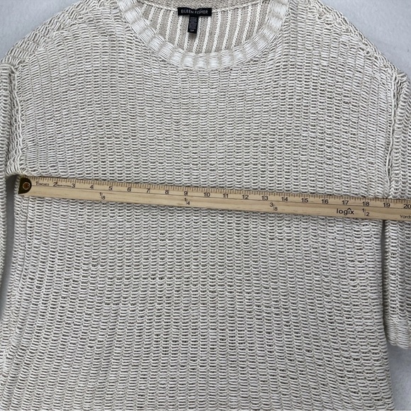 Eileen Fisher Open Knit Sweater Boxy Top Bone Organic Cotton/Linen Small - Picture 7 of 10